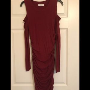 Bailey 44 Ruched Burgundy Off the Shoulder Dress